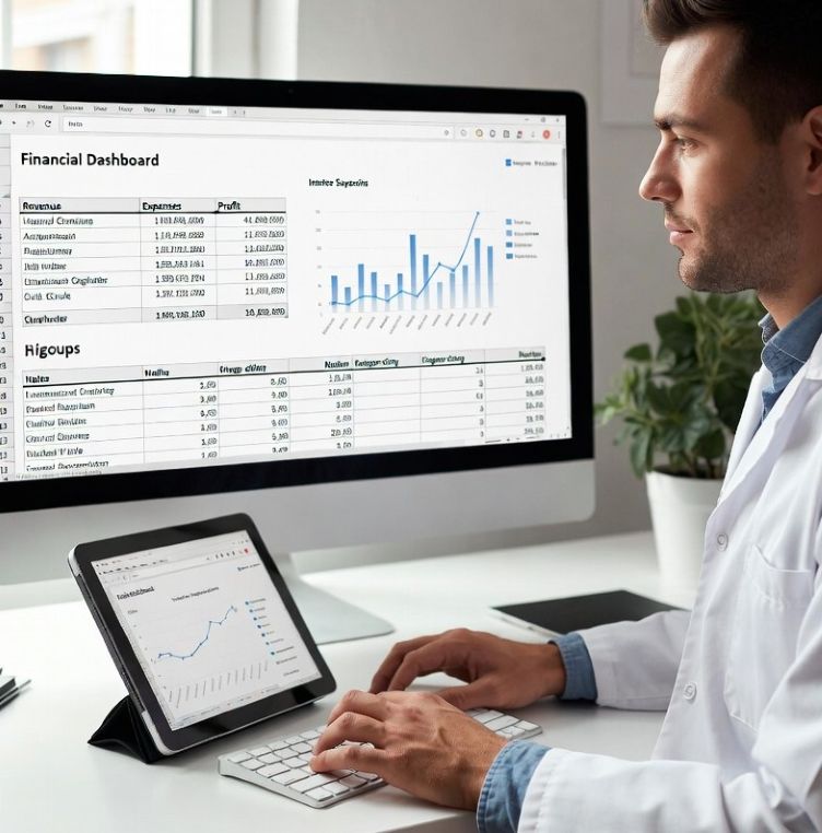 veterinarian using a digital finance dashboard